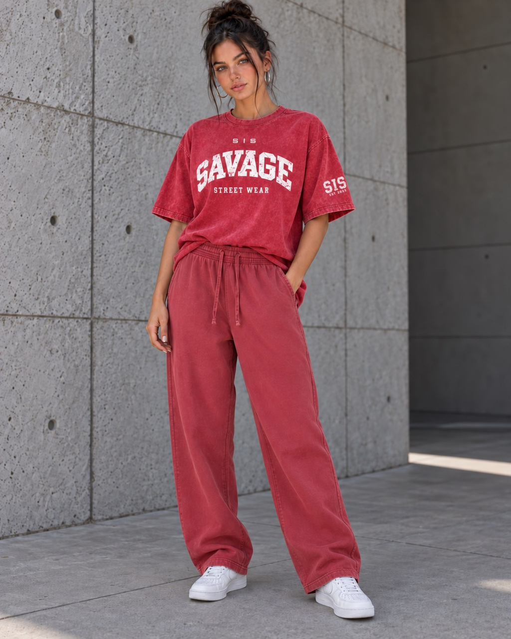 SIS Straight Leg Sweatpants in Washed Red.