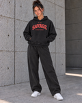 Savage Streetwear Hoodie in Washed Black / Red.