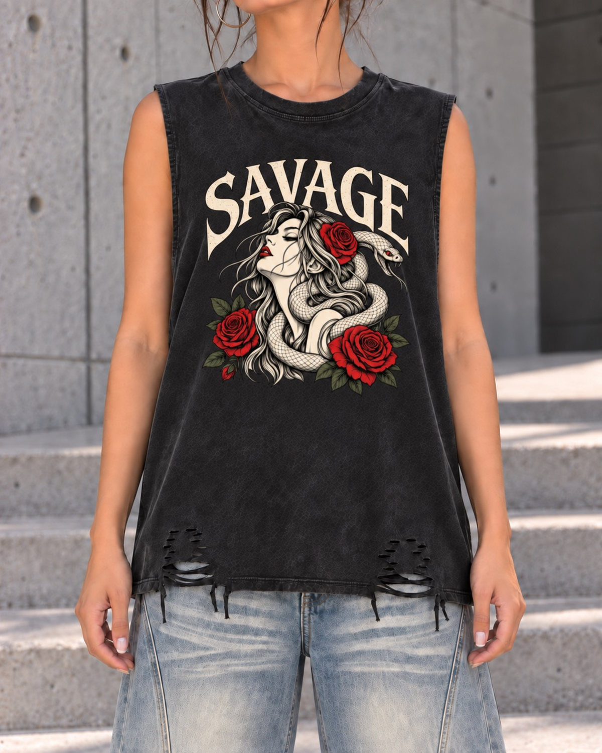 Savage Serpent Tank in Washed Black.