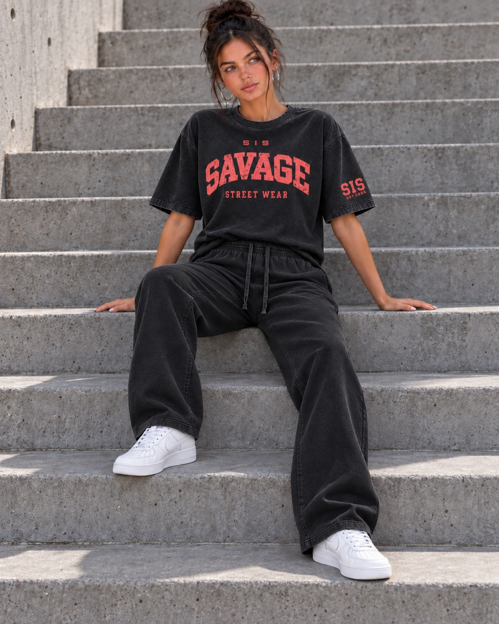 SIS Straight Leg Sweatpants in Washed Black