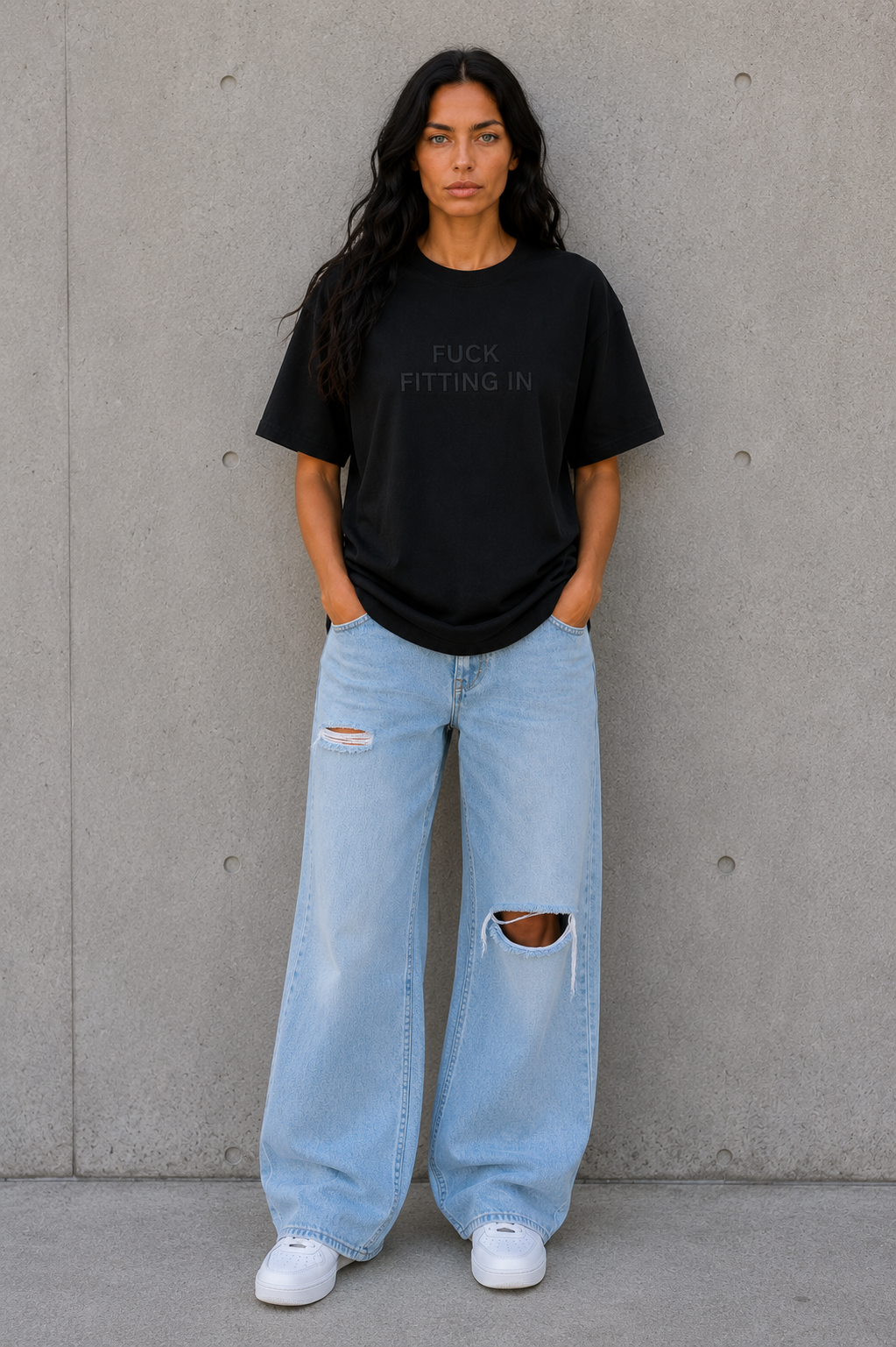 FUCK FITTING IN Embroidered Tee