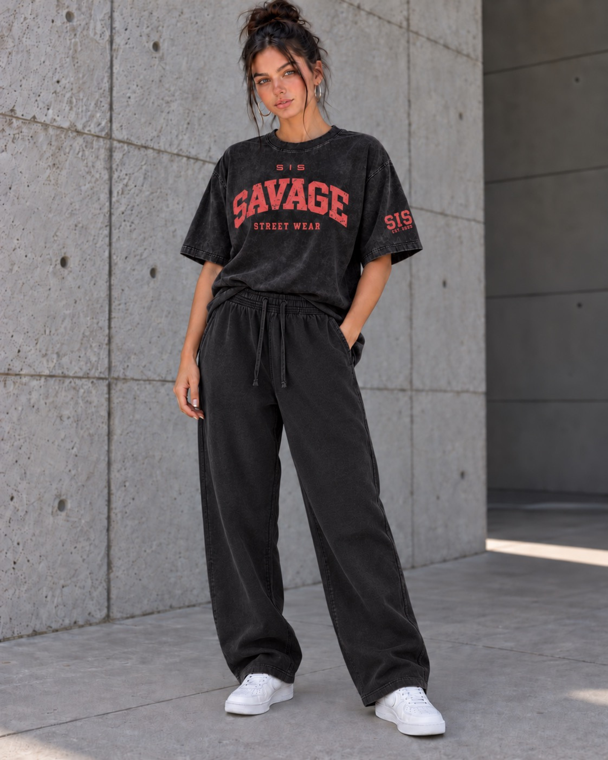 SIS Straight Leg Sweatpants in Washed Black