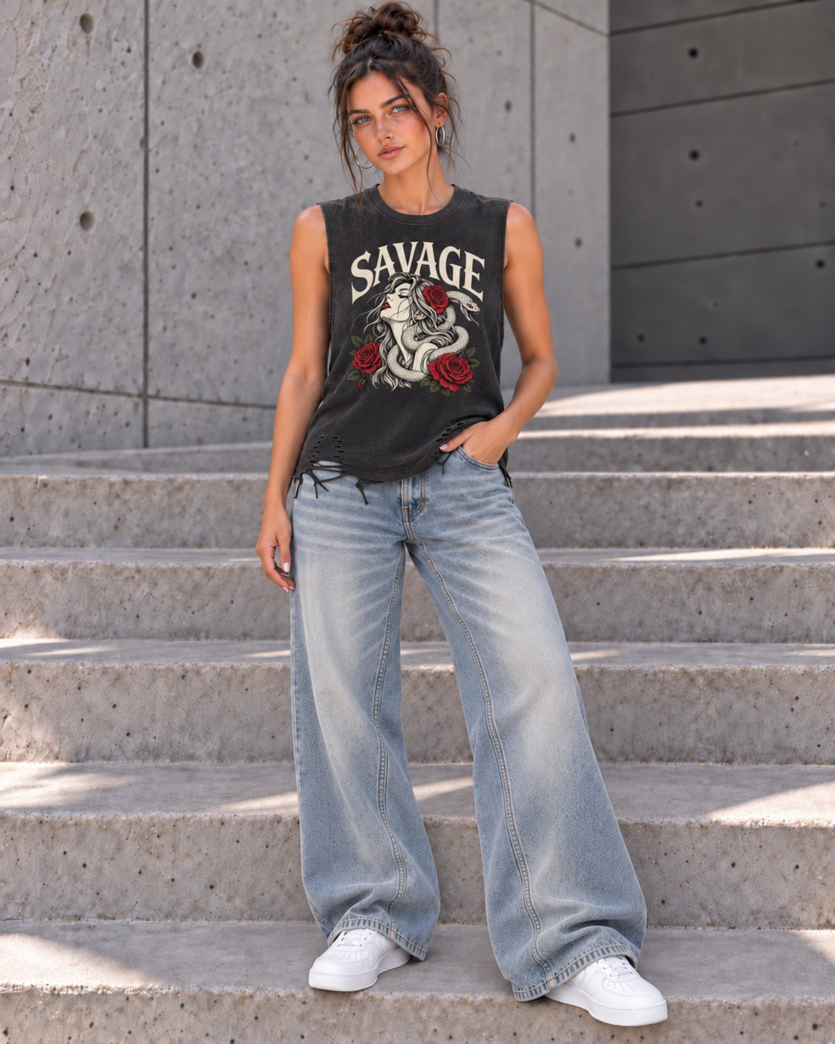 Savage Serpent Tank in Washed Black.
