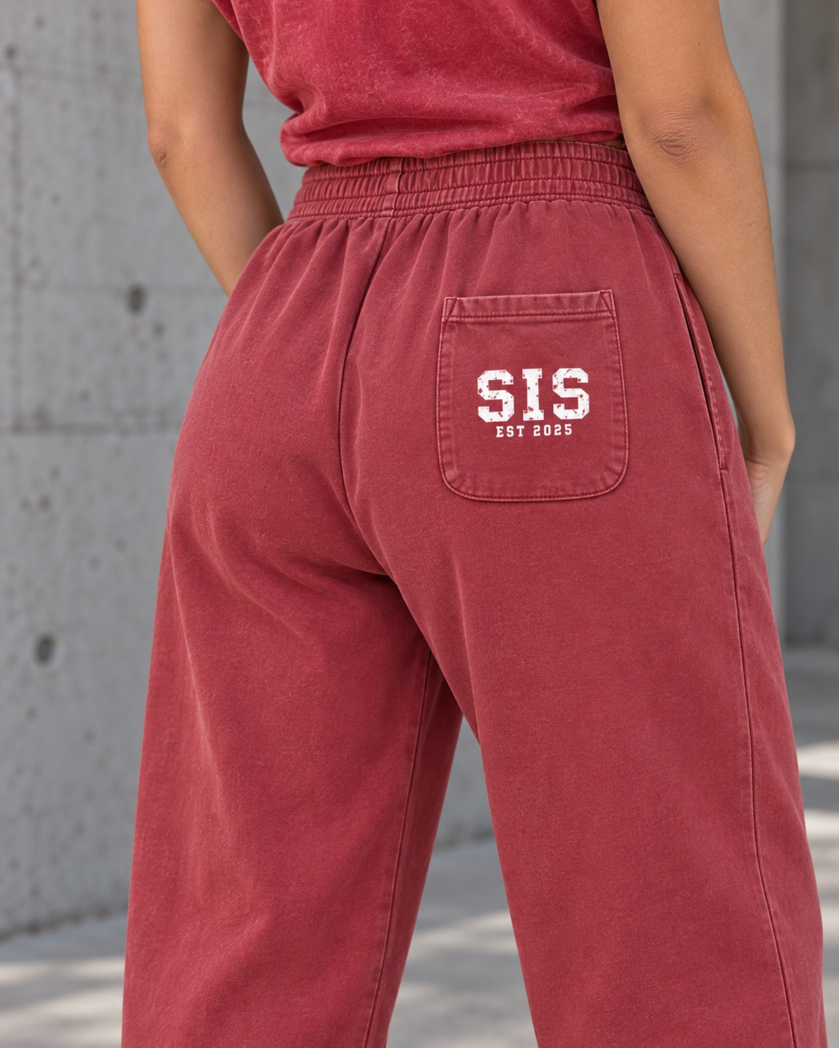 SIS Straight Leg Sweatpants in Washed Red.