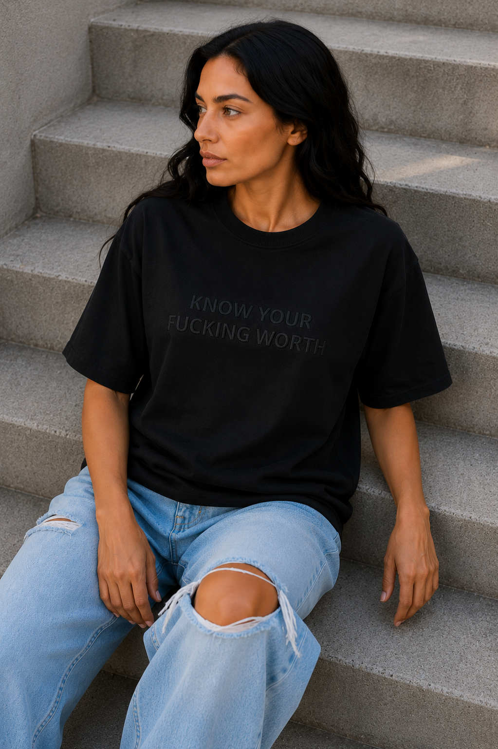 KNOW YOUR FUCKING WORTH Embroidered Tee