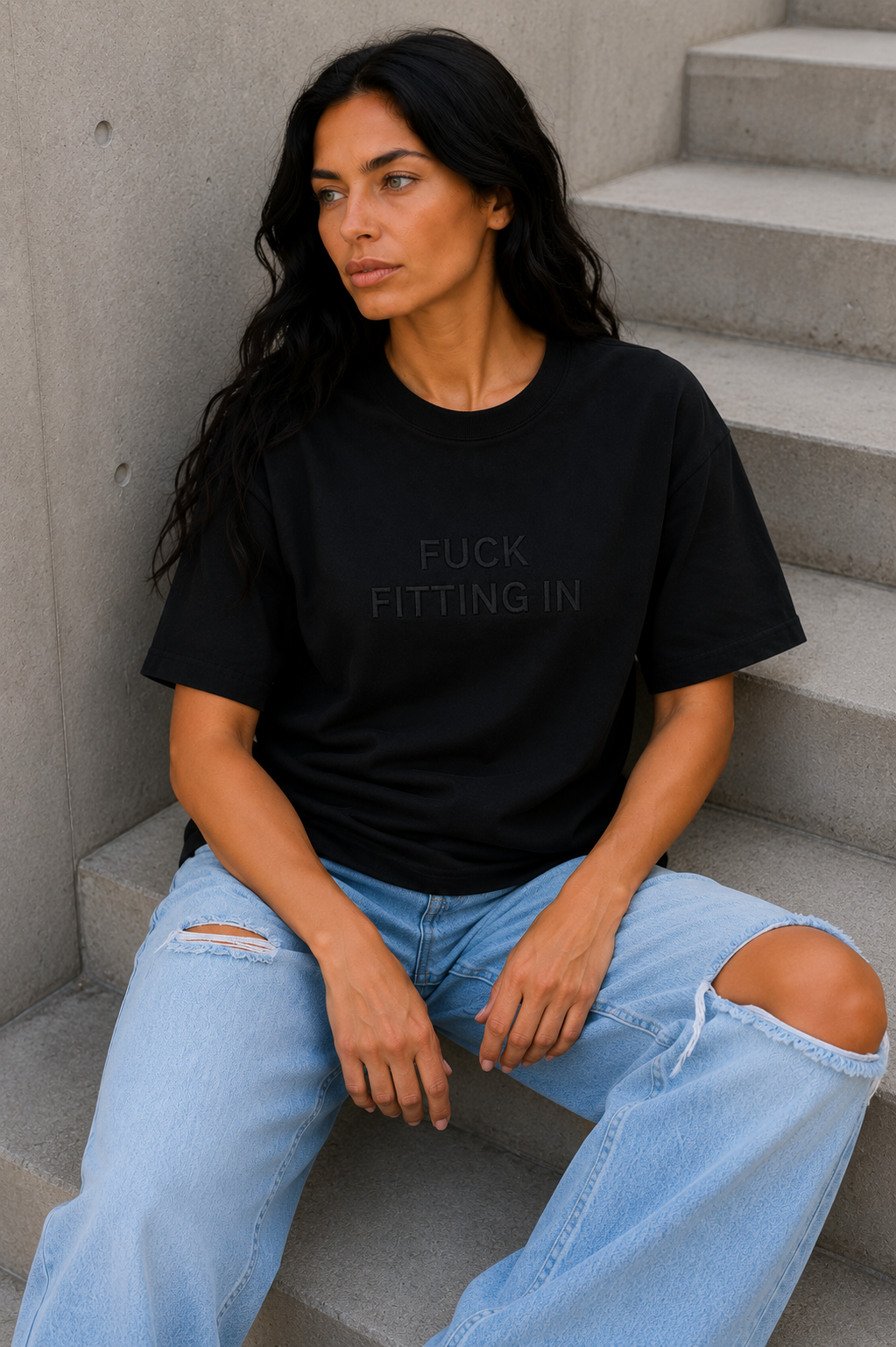FUCK FITTING IN Embroidered Tee