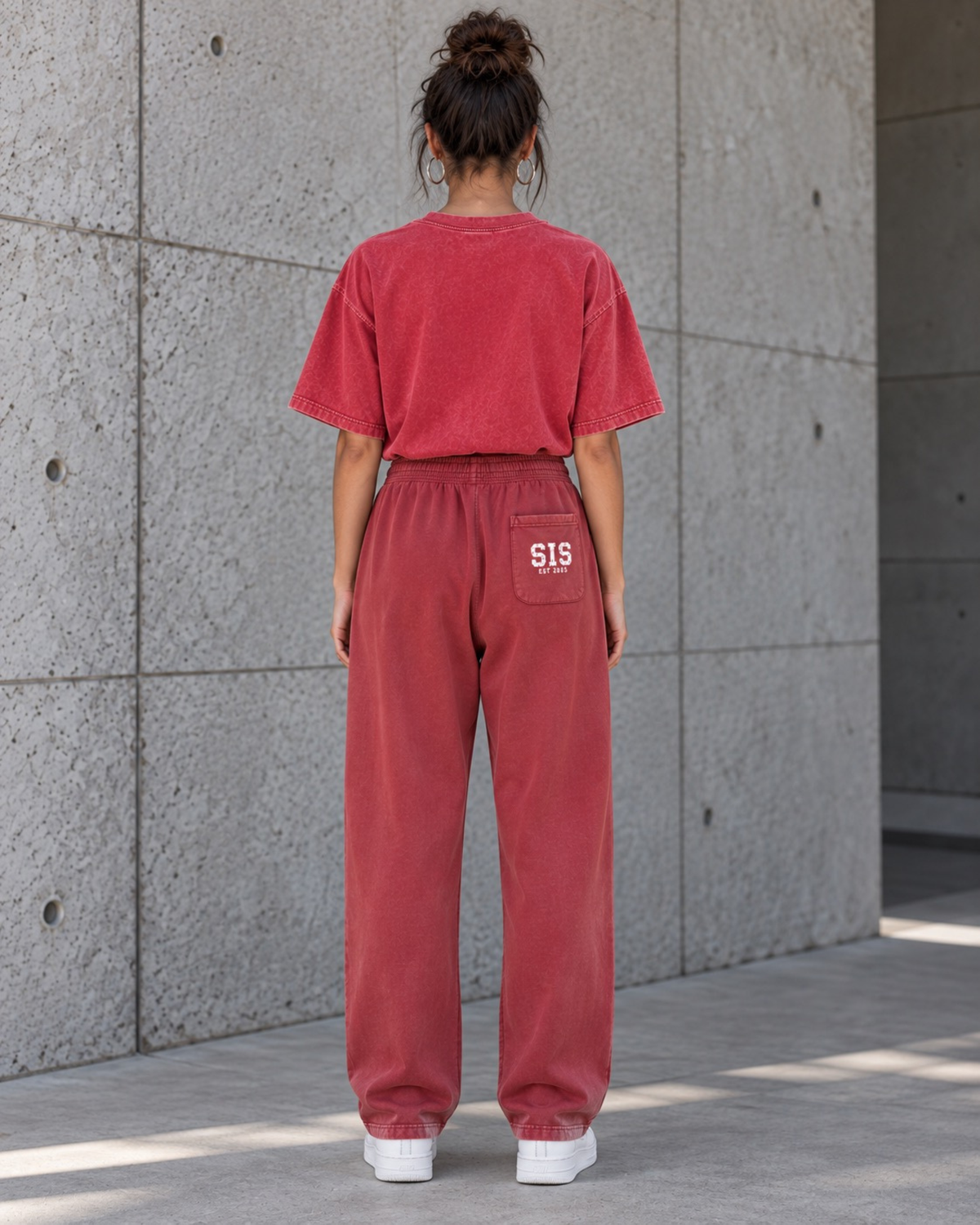 SIS Straight Leg Sweatpants in Washed Red.