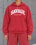 Savage Streetwear Hoodie in Washed Red / White.