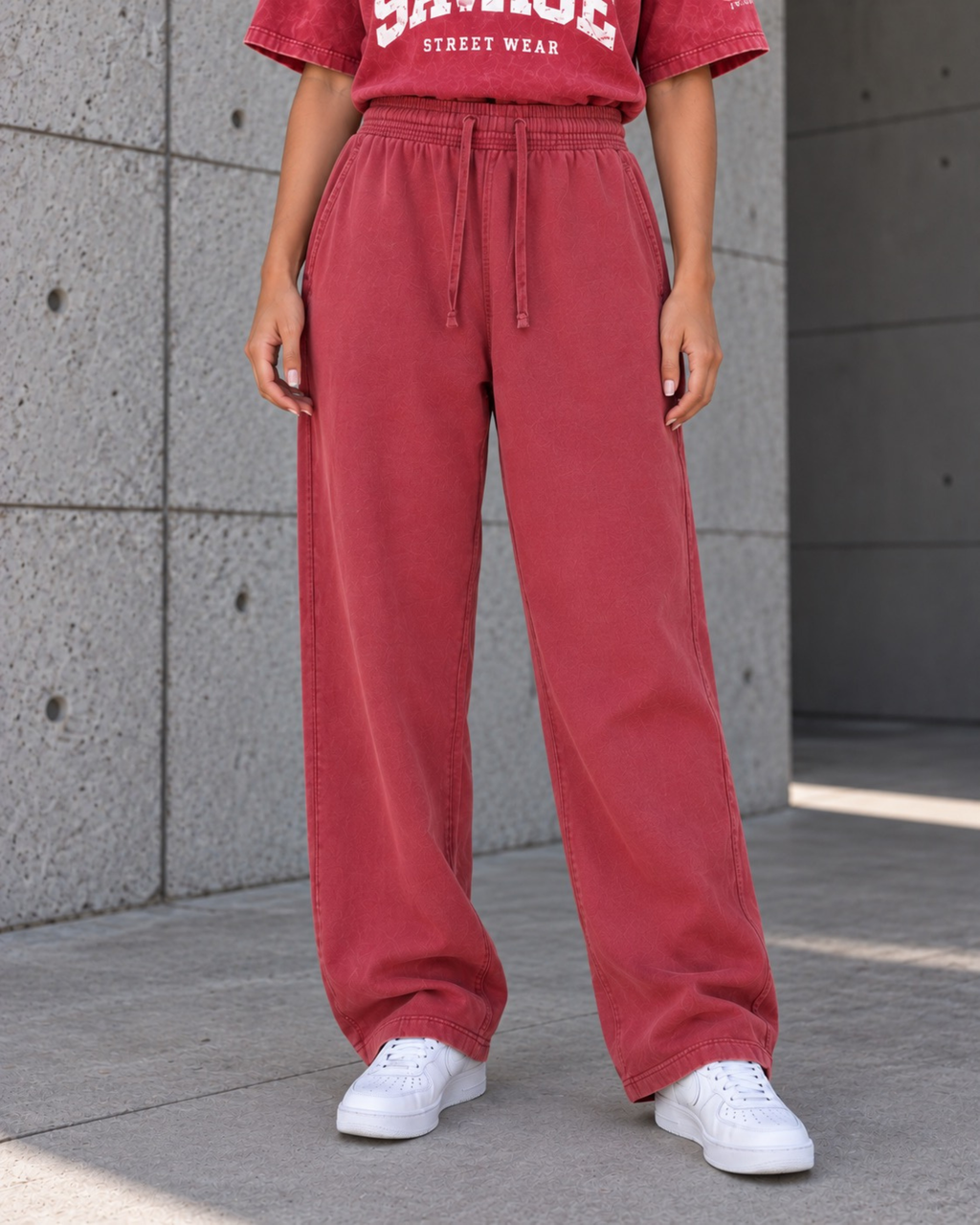 SIS Straight Leg Sweatpants in Washed Red.