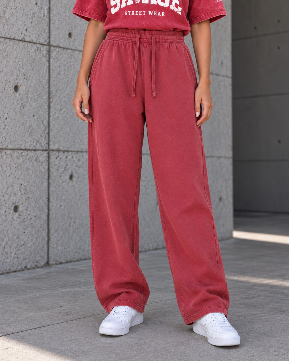SIS Straight Leg Sweatpants in Washed Red.