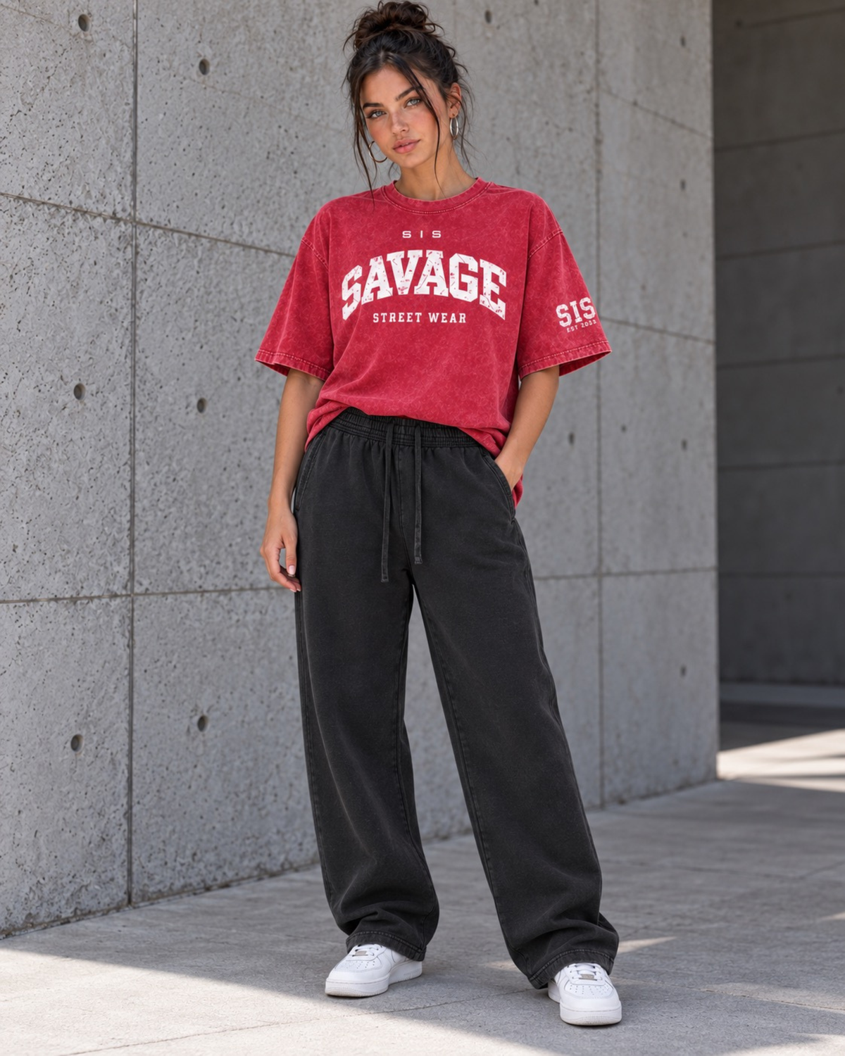 SIS Straight Leg Sweatpants in Washed Black