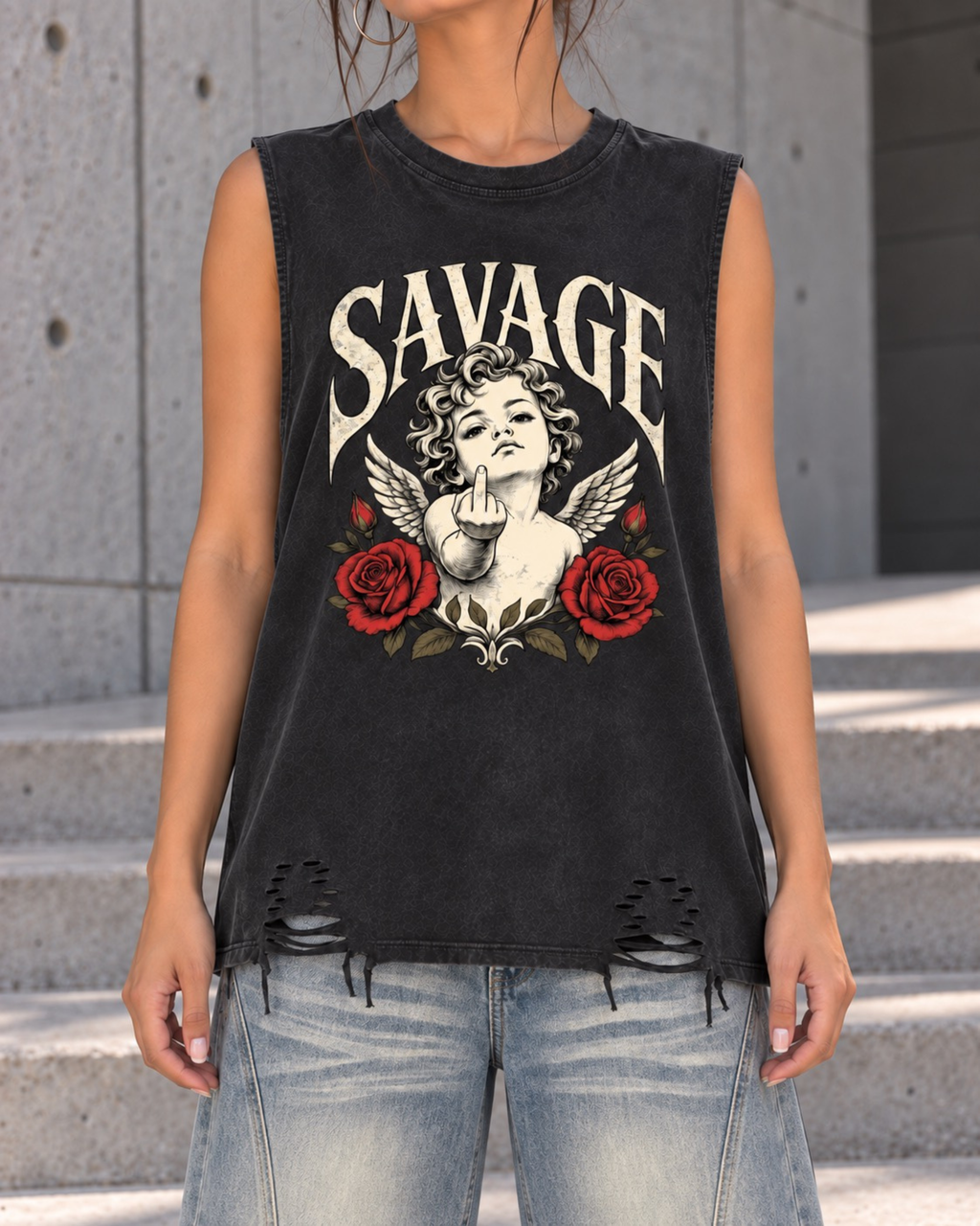 Savage Cherub Tank in Washed Black.