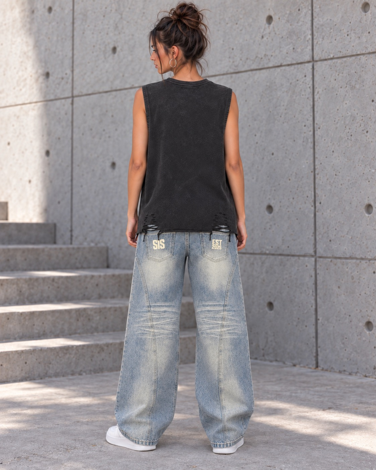 Savage Skull & Roses Tank in Washed Black.