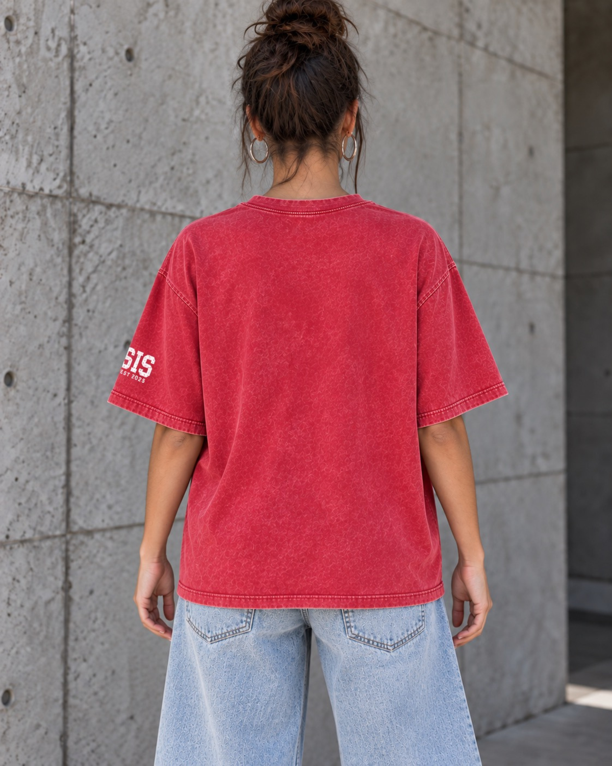 Savage Streetwear Oversized Tee in Washed Red / White.