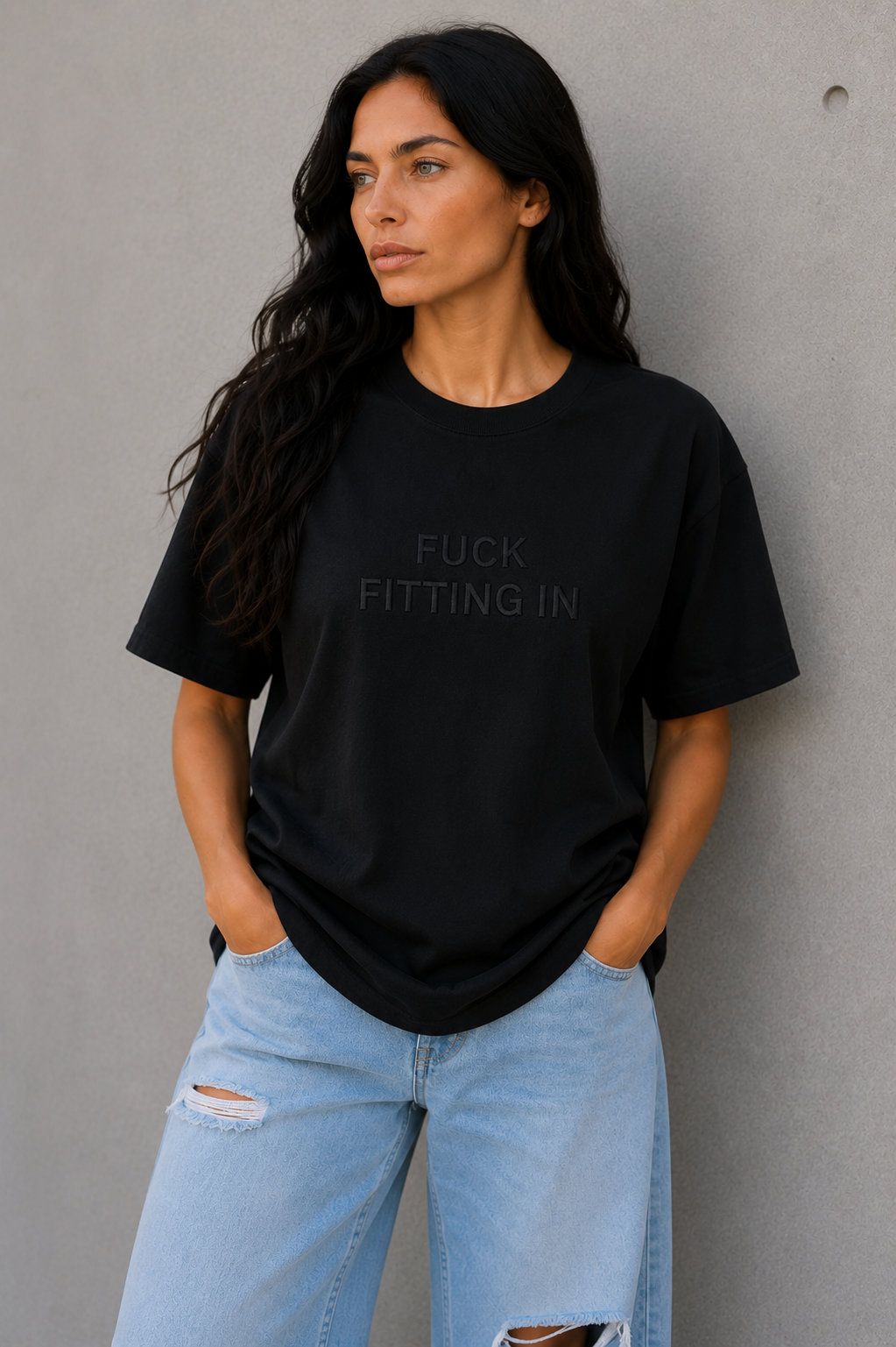 FUCK FITTING IN Embroidered Tee