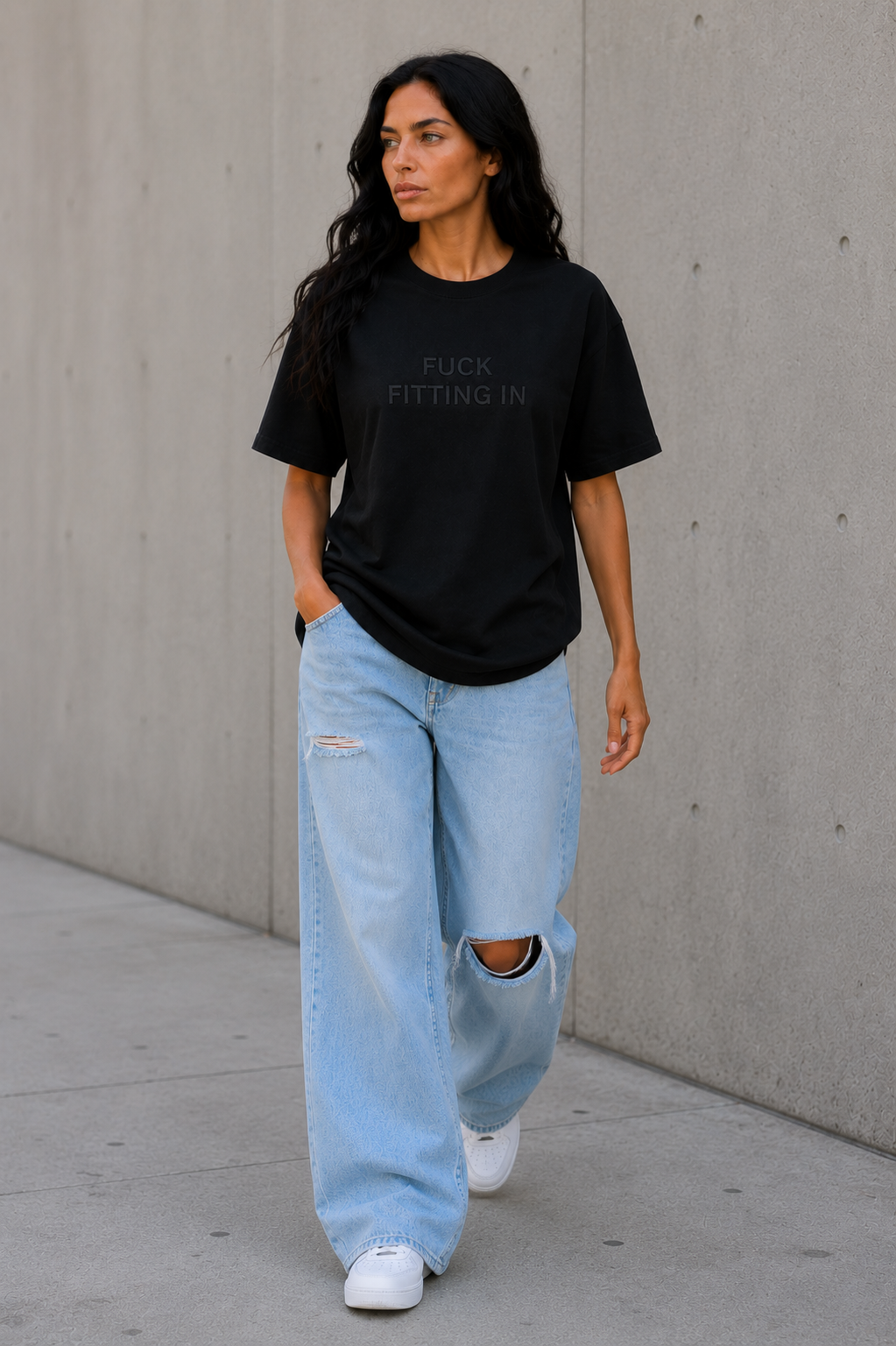 FUCK FITTING IN Embroidered Tee