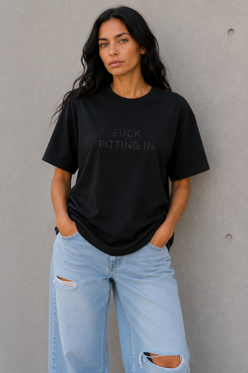 FUCK FITTING IN Embroidered Tee